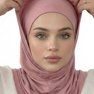 Ready instant hijab, 2-Piece Pink Amira Hijab: Instant Jersey Wrap Scarf, Amira hijab, Jersey hijab, Cotton Hijab, sport hijab, workout wrap