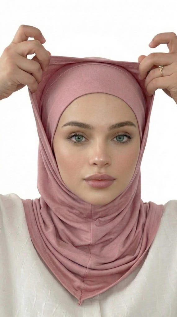 Ready instant hijab, 2-Piece Pink Amira Hijab: Instant Jersey Wrap Scarf, Amira hijab, Jersey hijab, Cotton Hijab, sport hijab, workout wrap