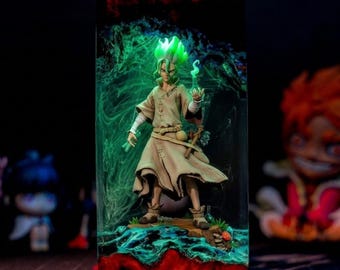 Senku ishigami Doctor Stone Resin Lamp, Custom anime resin lamp, Handmade gift for anime lover