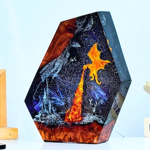 Fire Dragon Resin Lamp, Dragon Diorama Epoxy Lamp, Gothic Lamp, Dragon Night Light, Dragon Resin Desk Lamp, Gaming Decor christmas gift