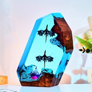 Fire Dragon and Ice Dragon Resin Lamp, Dragon lamp for home decor, resin night light, Diorama Desk Lamp, Christmas Gift