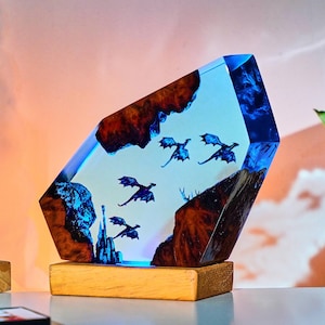 Fantasy 4 Dragon Lamp, Dragon Diorama Light, Inspired Crystal Landscape, Flying Dragons Diorama desk lamp, Christmas gift