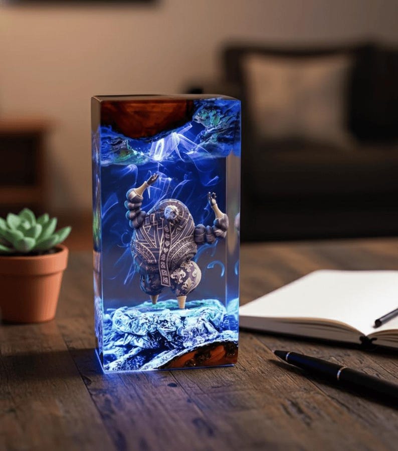 Lámpara de resina Esquie wheee whooo Expedition 33, lámpara de resina y madera hecha a mano, lámpara de escritorio, regalo único para gamer, linda lámpara de resina, lámpara divertida