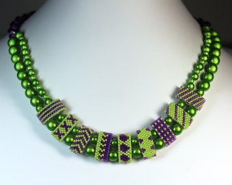 Necklace with Peyote-Beaded Carrier Beads and/or Chain Maille