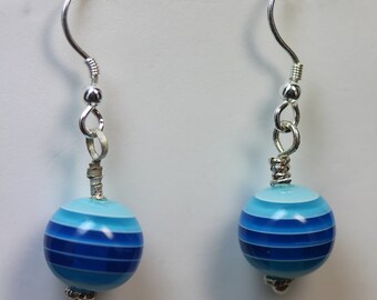 SS (.925) Earrings with SS French Hooks and Blue Beads