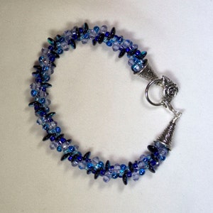 Pulsera Kumihimo diseñador - púrpura/azul con tapones de plata de ley - #03290