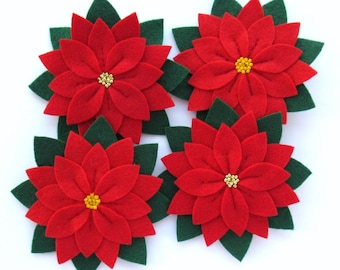 Felt Poinsettias PDF - Fabulous Flowers Pattern - Easy Felt Flower Sewing Tutorial, sew beaded Christmas poinsettia brooches & more!