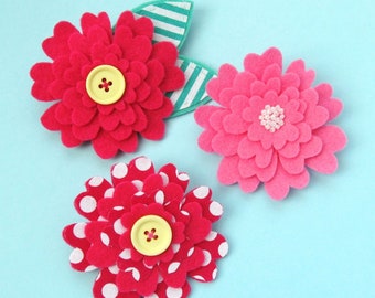 Layered Flowers PDF Pattern - pretty felt flower brooch tutorial - easy beginner friendly step-by-step guide