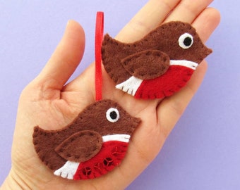 Little Robin PDF Pattern - Felt Bird Brooch or Christmas Ornament Sewing Tutorial, sew lots of sweet robins this winter!