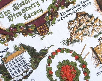 Vintage Tea Towel: The Historic Village Strawberry Farm, Jersey, retro Channel Islands souvenir dish towel