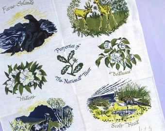 Vintage Tea Towel: Properties of the National Trust, a Fragonard design, rare, illustrated, linen, dish towel (some marks & discolouration)