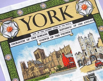 Vintage Tea Towel: Historic York, Irish linen, Ulster, new, unused, souvenir, Yorkshire