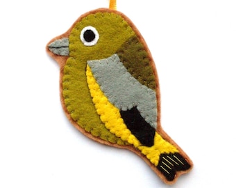 Felt Greenfinch Brooch or Ornament PDF Pattern - felt British bird sewing tutorial, step by step guide, felt bird brooches, hand sewing