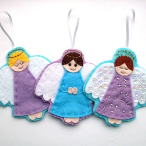 Angels PDF Pattern by Laura Lupin Howard. Felt Christmas Ornament Sewing Tutorial and Embroidery Pattern, make cute felt guardian angel decorations!