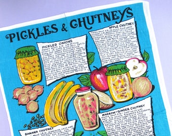 Vintage Tea Towel: Pickles & Chutneys, retro recipes, cooking gift idea, foodie, new, unused, kitchen decor, dish towel, pickle, chutney