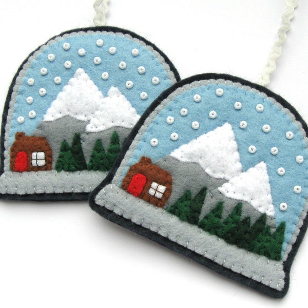 Snow Globe PDF Pattern - Felt Christmas Ornament Sewing Tutorial & Embroidery Pattern, cute winter scene, snowglobe, tree decoration