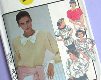 Vintage Sewing Pattern: 80s Women's Blouses, Back-Buttoning, Blouse, 1980s, fashion, clothing, paper, unused uncut, Style 4969 12 14 16