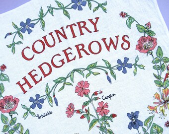 Vintage Tea Towel: Country Hedgerows, British wildflowers, wild flowers, floral, illustrated, botanical, retro dish towel, linen & cotton