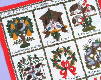 Vintage Tea Towel: 12 Days of Christmas by Ulster, Irish linen, illustrated, dish towel, new, unused, holiday decor