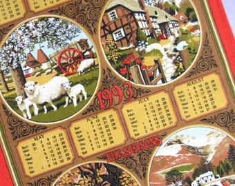 Vintage 1993 Calendar Tea Towel: The Seasons, British Countryside Decor