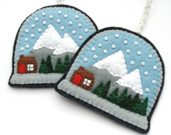 Snow Globe PDF Pattern - Felt Christmas Ornament Sewing Tutorial & Embroidery Pattern, cute winter scene, snowglobe, tree decoration
