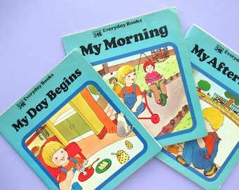 3 livres pour enfants vintage, My Day Begins, My Morning, & My Afternoon, Everyday Books, Elizabeth Cooper, livres d'images (débraillés mais rares !)