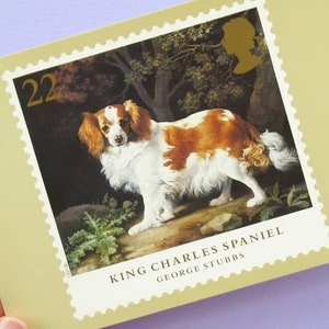 Peintures de chiens, lot de 5 cartes postales anciennes inutilisées représentant l'art de George Stubbs, ensemble de cartes de timbres-poste Royal Mail, cadeau pour amoureux des chiens