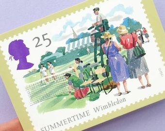 5 Postcards: Summertime, unused vintage postcard set, Llanelwedd, Wimbledon, Cowes, Lord's, Braemar