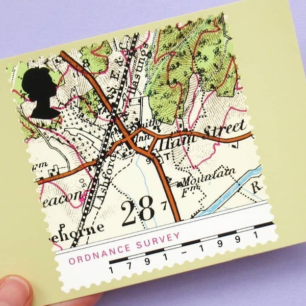 4 Postcards: Ordnance Survey, unused vintage postcard set featuring maps, Royal Mail postage stamp cards, PHQ card set, vintage map gift