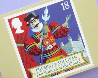 5 Postcards: Gilbert & Sullivan, Unused Vintage Postcard Set featuring Royal Mail stamp designs