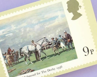 4 Postcards: Horse Racing, unused vintage postcard set, racehorses art