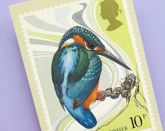 4 cartes postales : British Birds, lot de cartes postales vintage des années 80 inutilisées, belles cartes animalières ! Martin pêcheur, plongeur, poule d'eau, bergeronnette printanière