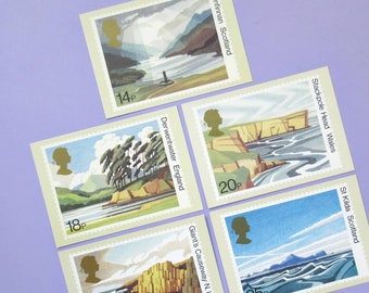 5 Postcards: The National Trust, Set of Unused Vintage Postcards, Glenfinnan, Derwentwater, Stackpole Head, Giant's Causeway, & St Kilda