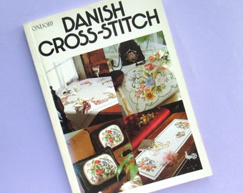 Danish Cross-Stitch, vintage Japanese craft book, in English, vintage cross stitch patterns, pattern book, 1980s, 80s, retro, Ondori Japan