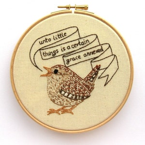 Wren PDF Embroidery Pattern by Laura Lupin Howard. Embroider some bird hoop art! British bird hand embroidery pattern, customisable, wildlife, nature.