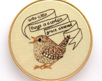 Wren PDF Embroidery Pattern, embroider some bird hoop art! Customisable British bird hand embroidery pattern
