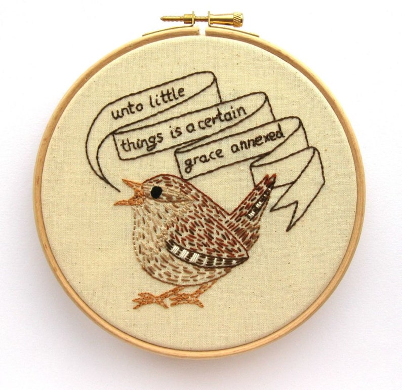 Wren PDF Embroidery Pattern by Laura Lupin Howard. Embroider some bird hoop art! British bird hand embroidery pattern, customisable, wildlife, nature.