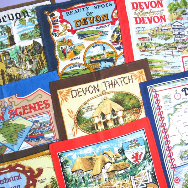 Devon: Vintage Tea Towel - choice of design - pick the one you want! - retro Devonshire dish towel, maps, illustrations, local scenes