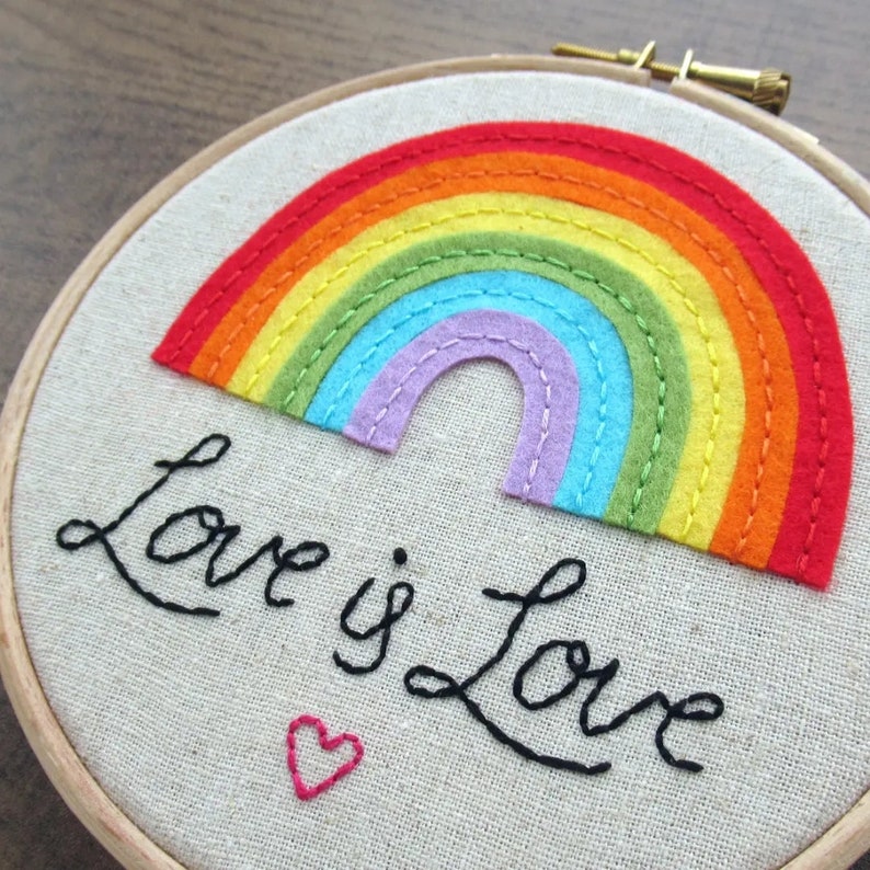 Love is Love PDF Pattern rainbow felt embroidery hoop art and matching embroidery pattern felt rainbow pattern, Valentine's Day, LGBTQ image 2