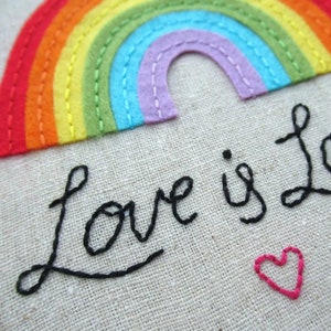 Love is Love PDF Pattern rainbow felt embroidery hoop art and matching embroidery pattern felt rainbow pattern, Valentine's Day, LGBTQ image 4