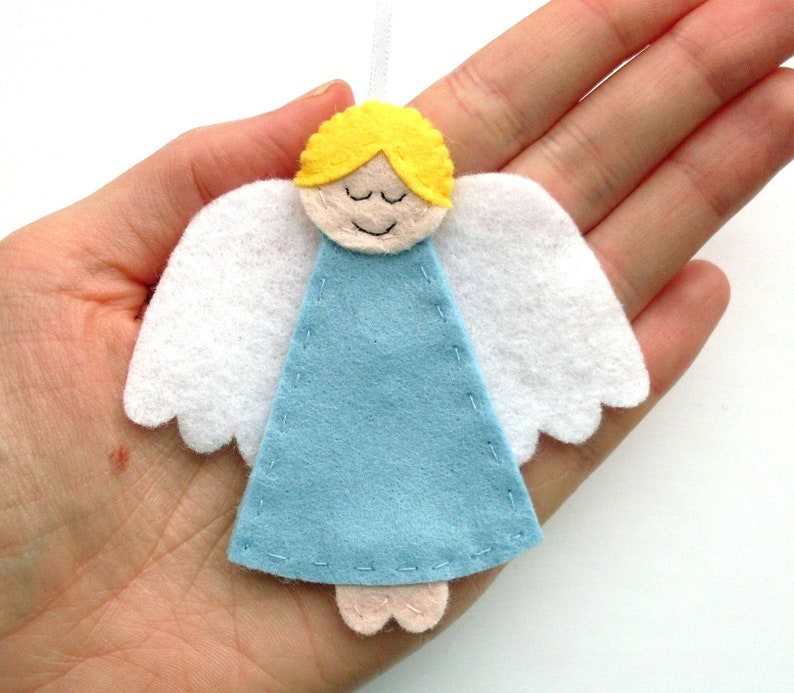 Angels PDF Pattern by Laura Lupin Howard. Felt Christmas Ornament Sewing Tutorial and Embroidery Pattern, make cute felt guardian angel decorations!