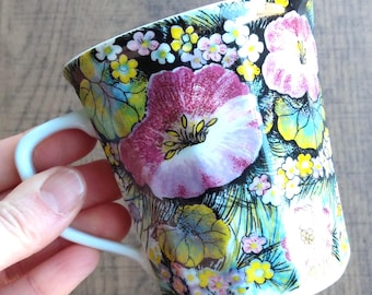 Vintage Floral Mug: Chodziez Polish Ceramic, 80s Cottagecore Kitchen Decor, Flowers