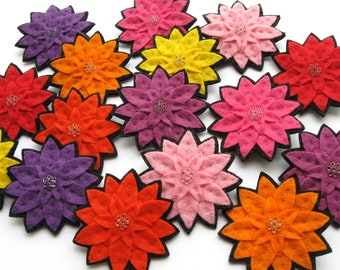 Dahlias PDF Pattern, easy felt flower brooch tutorial! Step by step guide to making beaded dahlia brooches + Christmas poinsettias