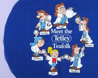 Vintage Tea Towel: Meet the Tetley Teafolk, retro advertising dish towel, novelty advertising gift for tea lovers