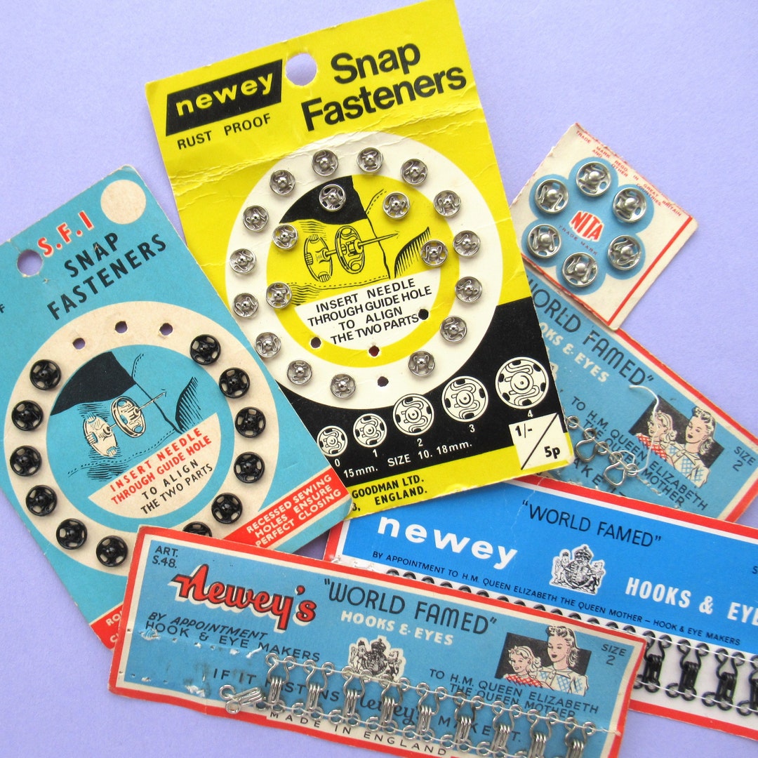 Vintage Haberdashery Snap Fasteners and Hooks & Eyes on Their Original