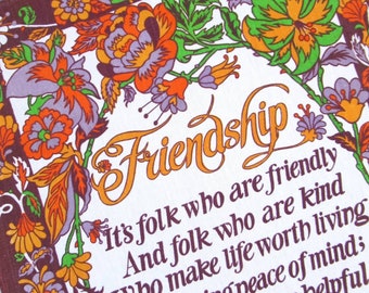 Vintage Tea Towel: Friendship, best friend gift, poem, poetry, flower power, floral, new, unused,