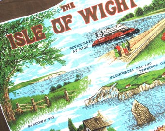 Vintage Tea Towel: The Isle of Wight, Souvenir, Cotton, 80s, Retro, Illustrated, Ryde, Ventnor, Yarmouth, and More!
