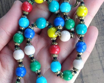 Art Deco Harlequin Necklace, Czech Glass Beads, 1930s, Colourful Vintage Jewellery, For REPAIR or REPURPOSING due to condition