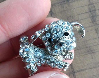Vintage Puppy Brooch: Silver Tone Dog Jewelry, 80s Costume Jewellery
