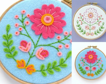 Folk Floral PDF Hoop Art Felt Sewing Tutorial & Embroidery Pattern - sew some pretty flowers for your wall for spring and summer!